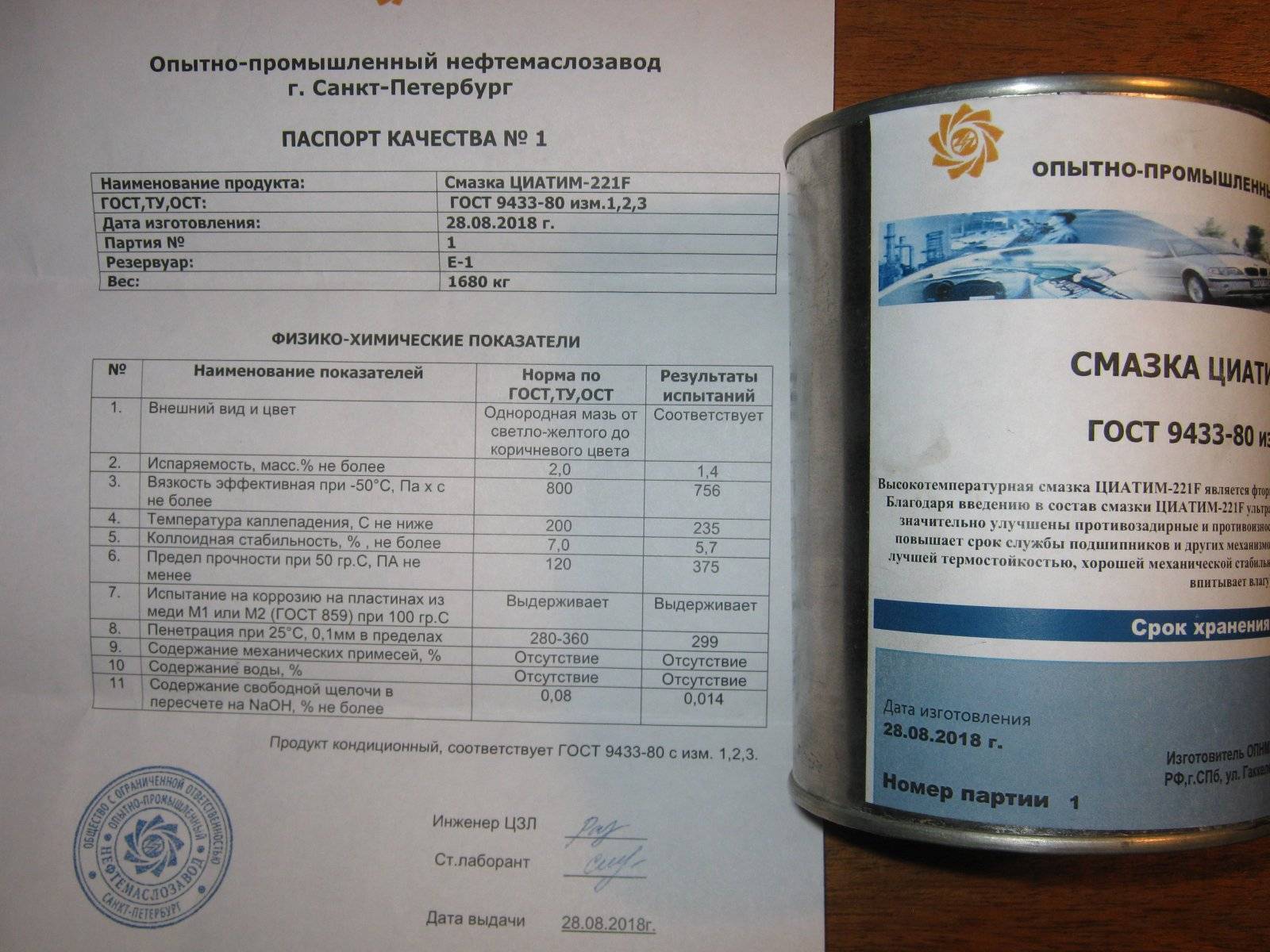 Циатим 221: термостойкая пластичная смазка по гост 9433-80