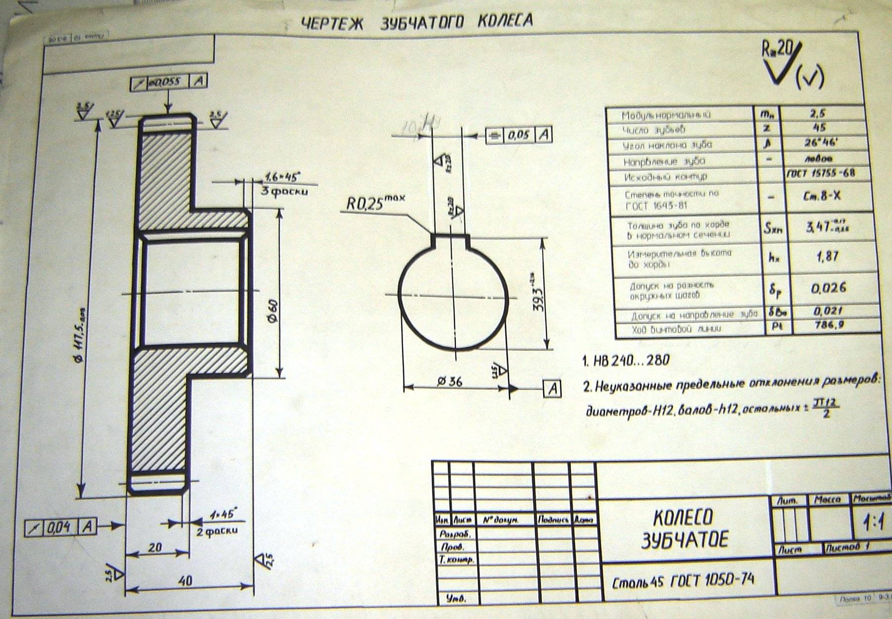 Оформление чертежей зубчатых колес гост