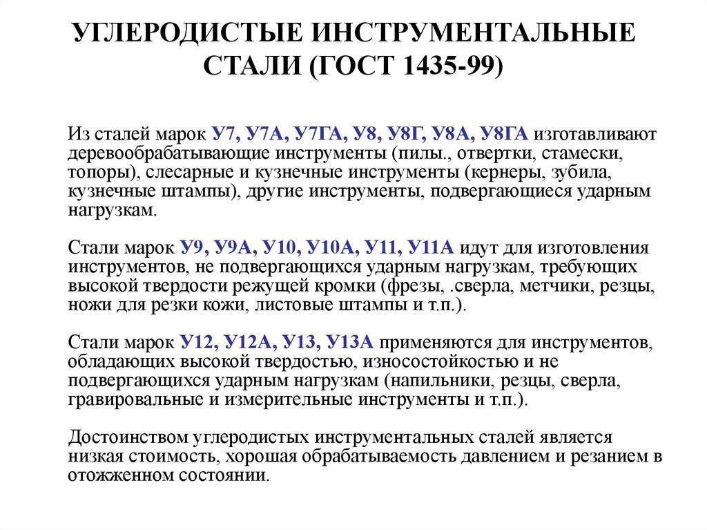 Углеродистые инструментальные стали: марки, свойства, обозначение, применение