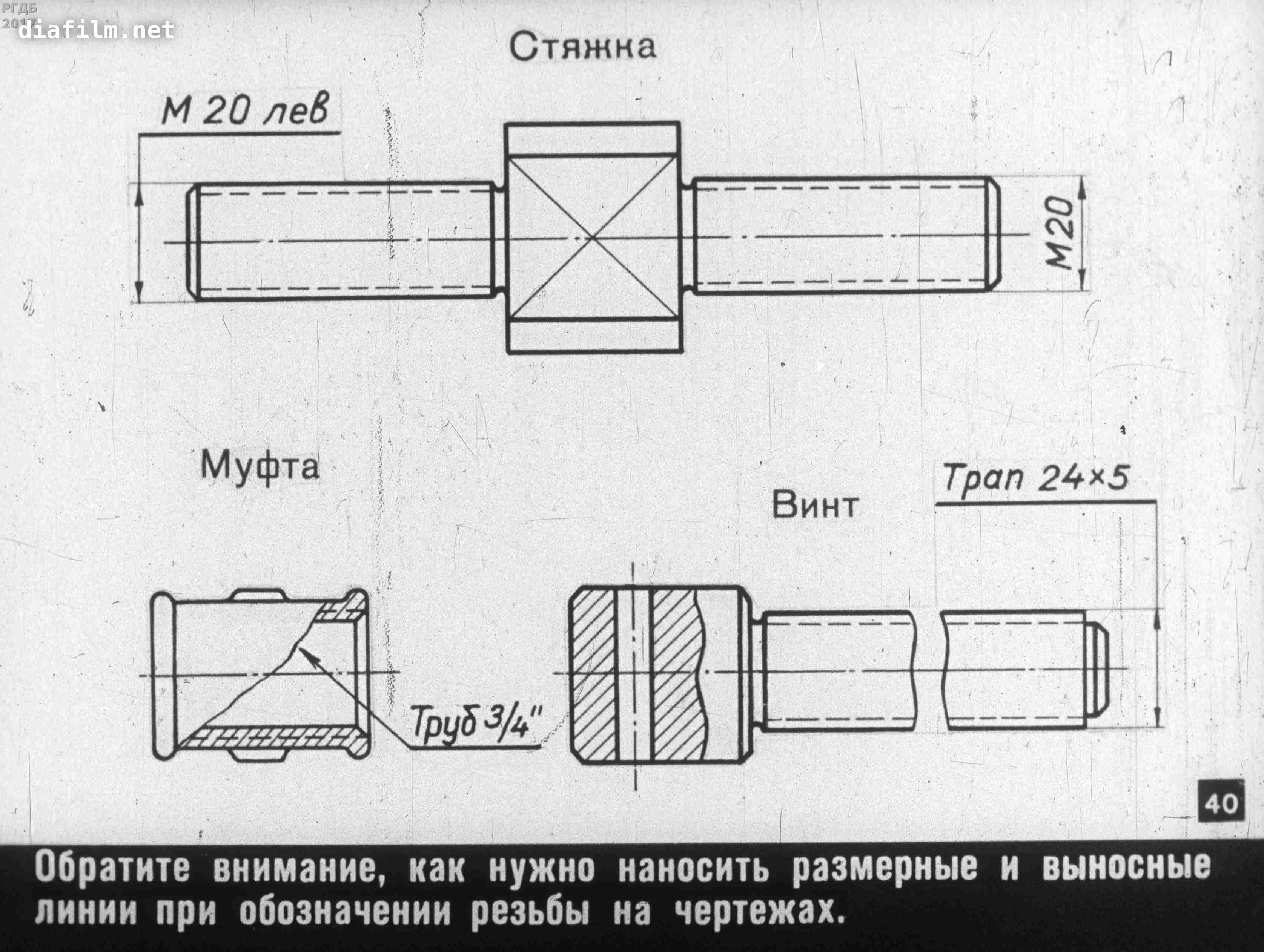 Обозначение направления резьбы на чертеже