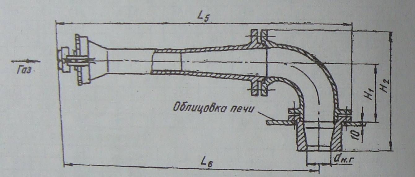 Инжекционная газовая горелка для горна чертежи размеры