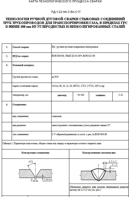 Технологическая карта газовая сварка труб