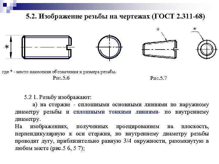 Размер метрической резьбы правильно обозначен на чертеже