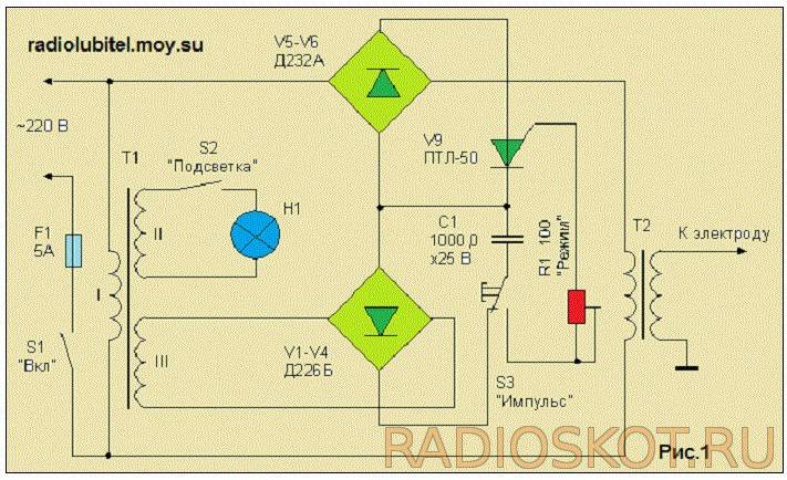 Схема споттера из микроволновки